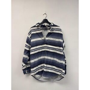 Vintage Andrews Blues Shirt Mens Large Blue White Striped Long Sleeve Button 90s